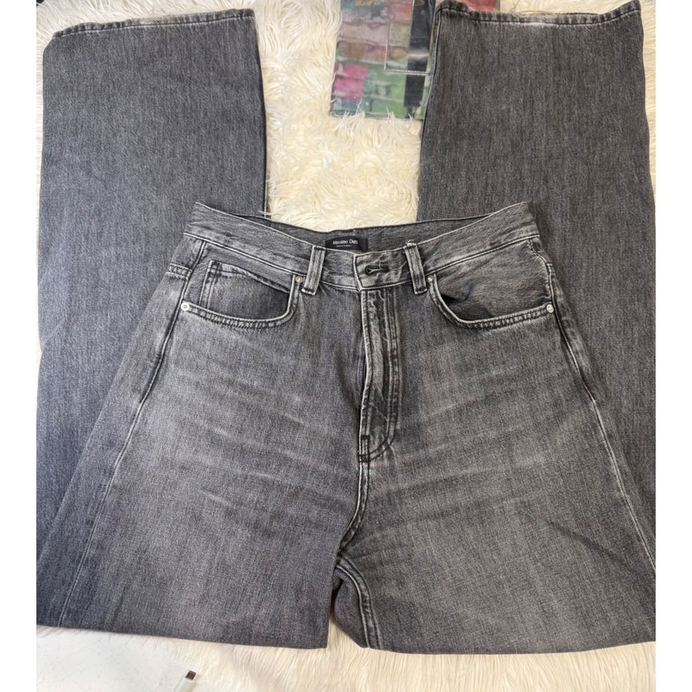 Massimo Dutti Womens Wide Leg High Rise Jeans Grey Washed Denim Size 40 5040 802